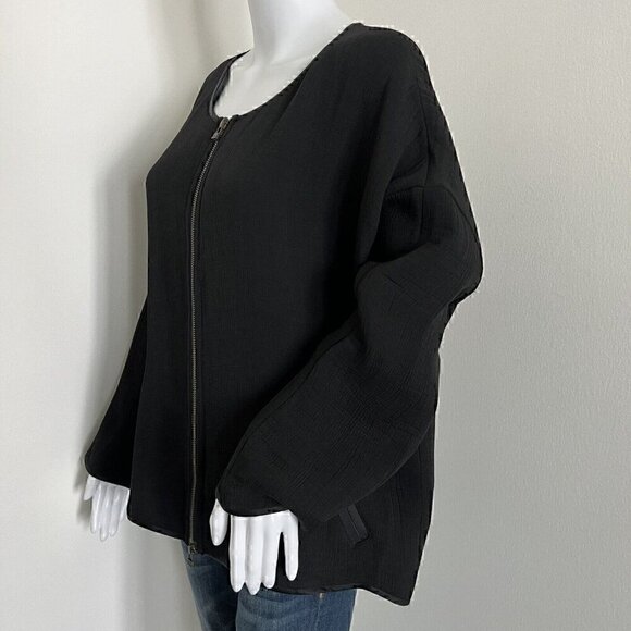 Eileen Fisher Women's Bomber Jacket Size XL Lagenlook Black Textured Silk Blend - Picture 5 of 9